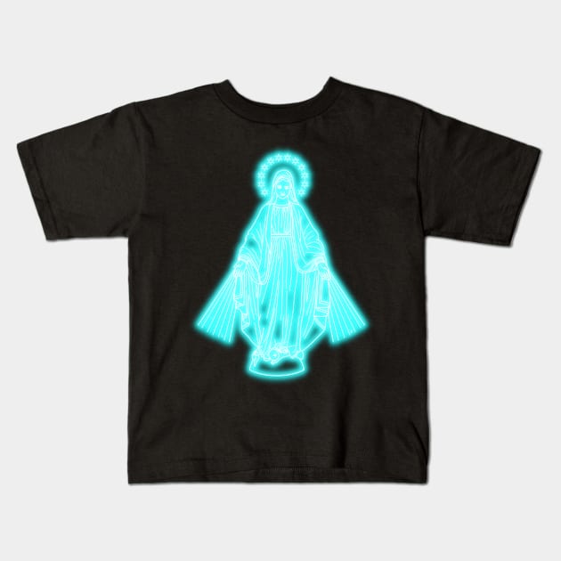 Blue Neon Virgin Mary Kids T-Shirt by la chataigne qui vole ⭐⭐⭐⭐⭐